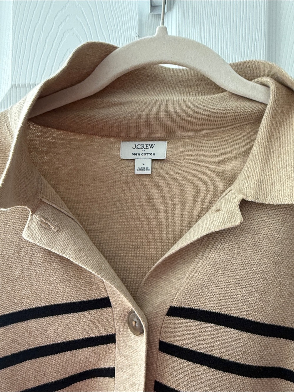 J. Crew Beige Polo Cardigan with Black Stripes
